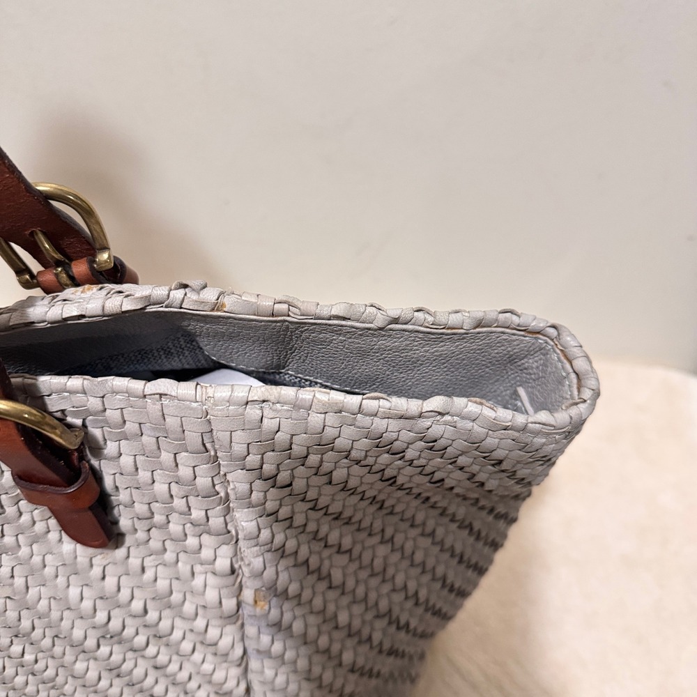Dragon Women's Gray Woven Leather Large Shoulder Tote Bag Handmade Madras - Picture 10 of 16